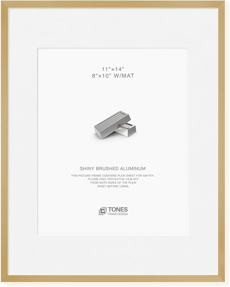 TONES FRAME DESIGN 11x14 Picture Frame (Shiny Brushed Aluminum), Gold Metal Photo Frame Mat to 8x... | Amazon (CA)