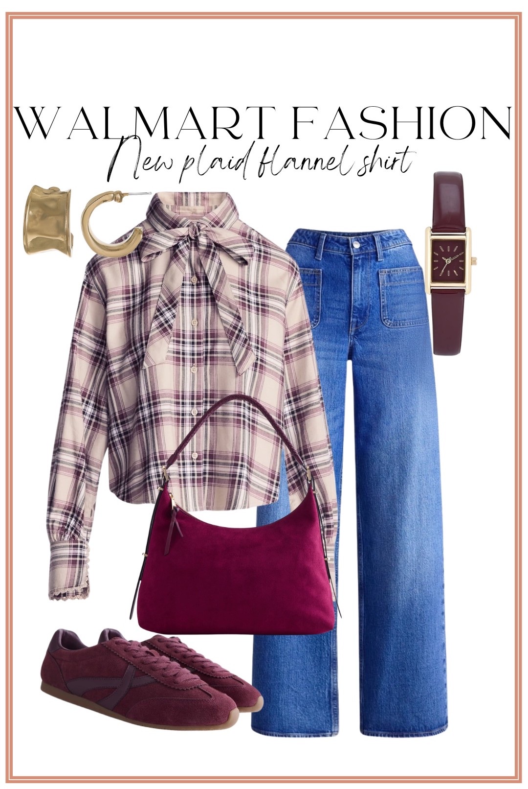 Walmart’s NEW fashion arrivals are SO GOOD! 😍🍂 This plaid flannel shirt immediately caught my eye—the bow-tie detail and pretty burgundy plaid make it feel extra special! Paired with wide-leg jeans, burgundy sneakers, a coordinating bag and gold accessories, this entire look is giving expensive fall style on a Walmart budget. 🙌🏼

I love all the rich burgundy tones together, and this is such an easy outfit idea for school drop-off, errands, lunch or a casual weekend. Walmart is seriously bringing it with these new arrivals!

#WalmartFashion #WalmartFinds #WalmartNewArrivals #WalmartStyle #WalmartFashionFinds #AffordableFashion #FallFashion #FallOutfit #FallOutfitIdeas #PlaidShirt #WideLegJeans #CasualStyle #MomStyle #BudgetFriendlyFashion #EverydayOutfit

#LTKootd #LTKPetite