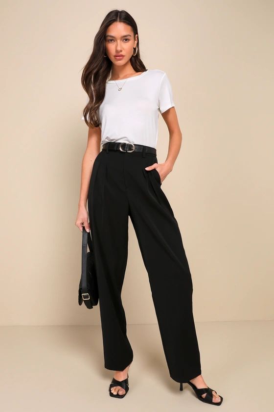 Chic Mindset Black High-Rise Wide-Leg Trouser Pants | Lulus