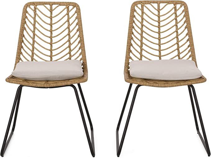 Christopher Knight Home Berrien Outdoor Wicker Chairs, Beige + Light Brown + Black | Amazon (US)