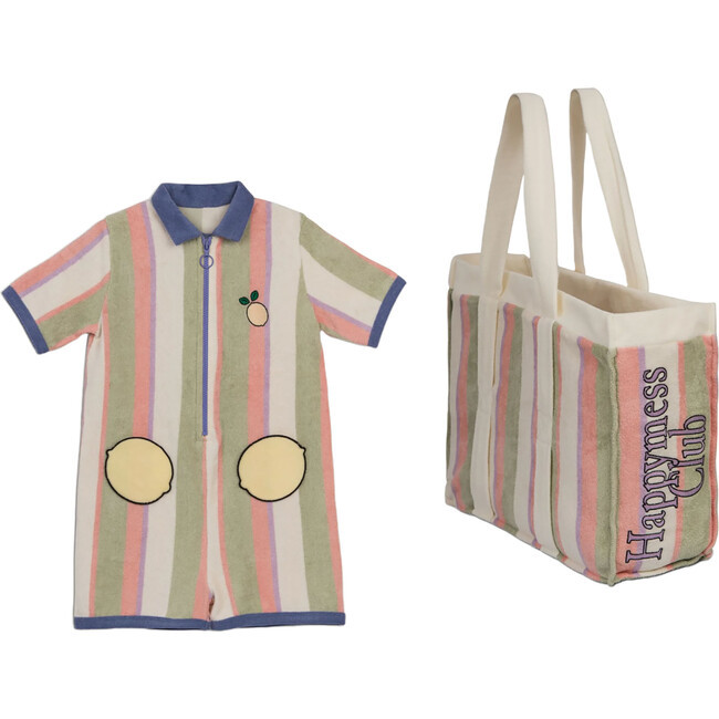 Happymess | Set of 2 Terry Bag, Tropical (Stripes + Overall, (Stripes, Size 9-10Y) | Maisonette | Maisonette