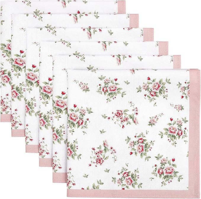 Pink Floral Rose Print Cloth Napkins 100% Cotton, 18" X 18" Dinner Napkins Cloth Set, Washable Na... | Amazon (US)