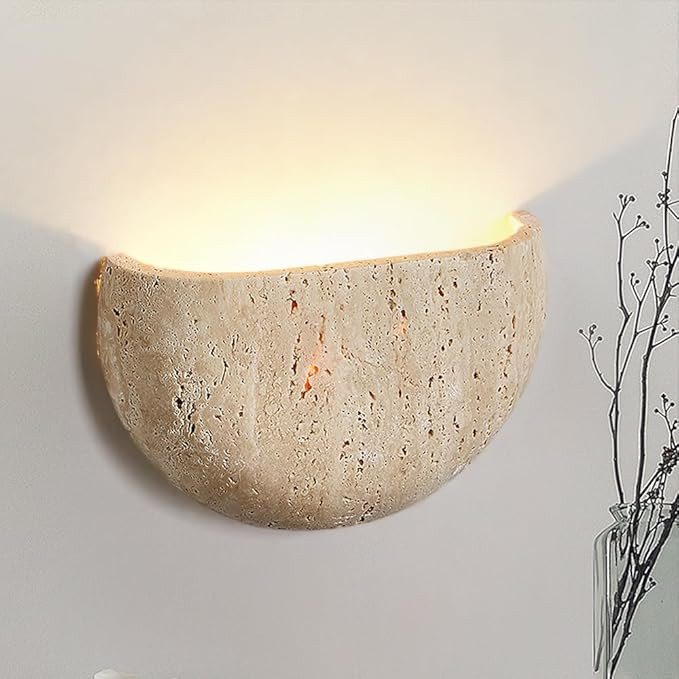 Yellow Travertine Wall Sconce, 7.87" Wabi Sabi Light Fixture with Half Moon Natural Stone Lampsha... | Amazon (US)