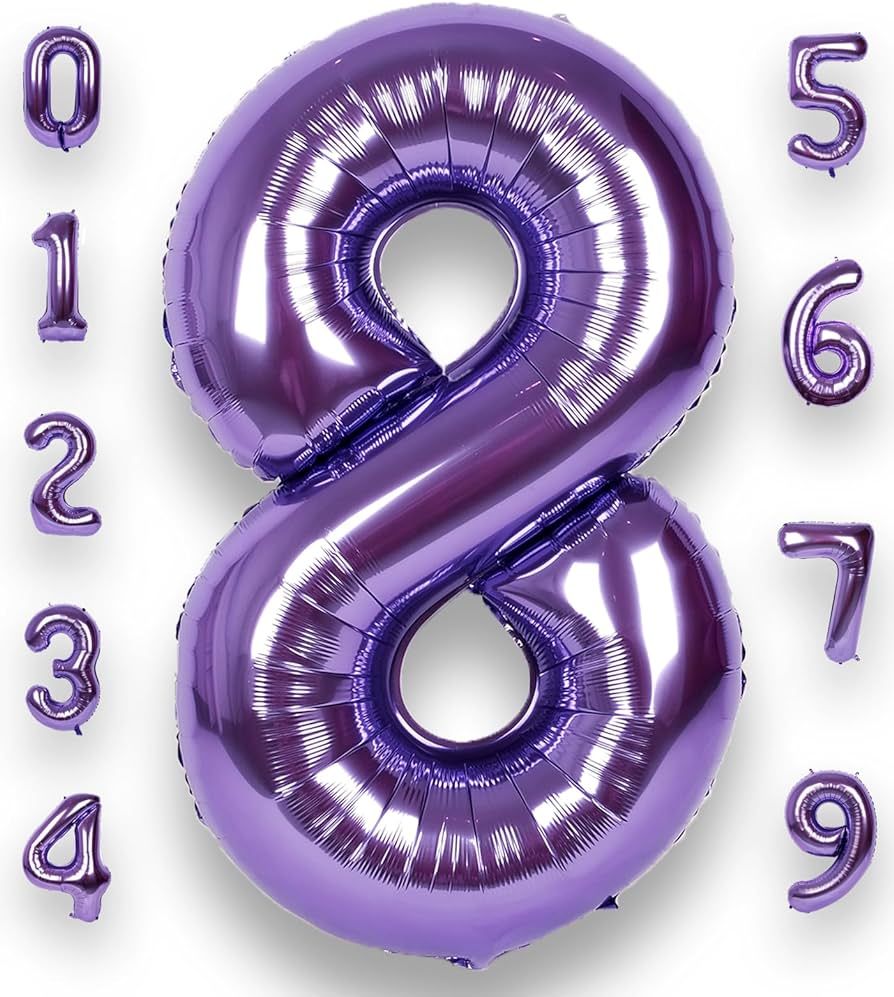 8 Balloon Number 40 Inch for Boy or Girl Big Purple 0-9 Foil Mylar Large 8 Number Balloon Happy 8... | Amazon (US)