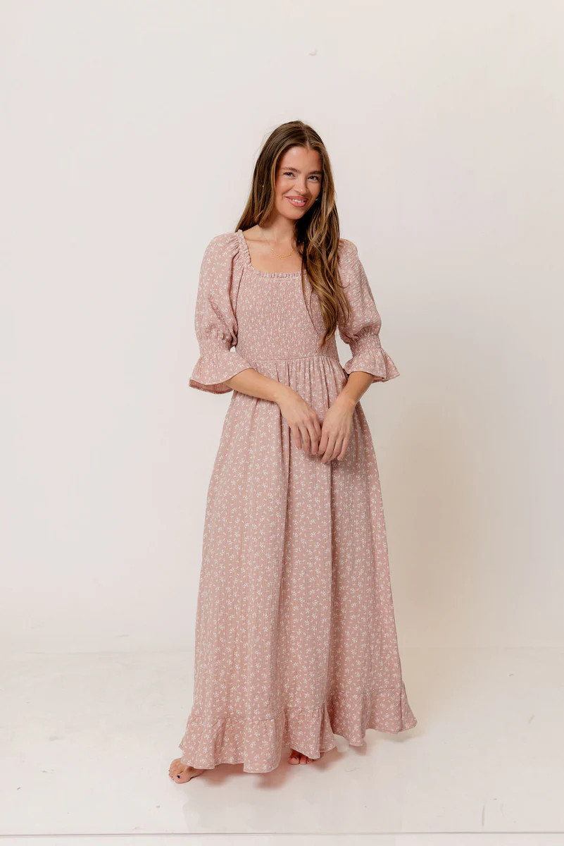 Sienna 100% Cotton Puff Sleeve Maxi Dress in Rose Foliage - Bump Frien | Worth Collective