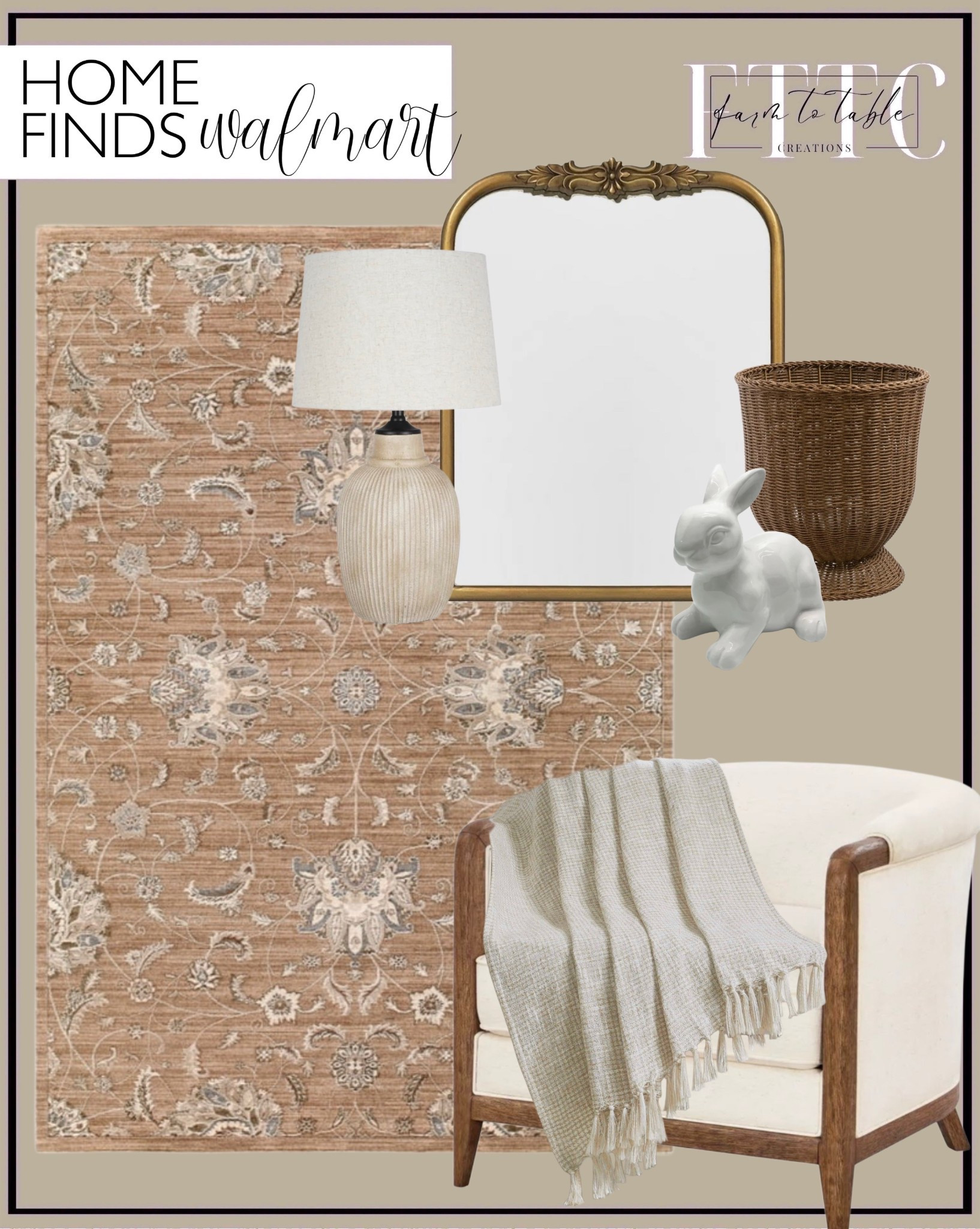 Neutral Walmart Home Finds You’ll Actually Use 🤍

Follow @farmtotablecreations on Instagram for daily home styling ideas + finds

These Walmart pieces are such an easy way to create a warm, layered look without overthinking it. From the vintage-inspired rug to the cozy accent chair and soft neutral lamp, every piece works together to give that elevated, lived-in feel. I especially love the woven textures and soft tones—they make any space feel instantly more inviting while still keeping things simple and functional.

#walmartfinds #accentchair #arearug #homedecor #tablelamp

accent chair | neutral rug | table lamp | woven basket | decorative mirror | home decor finds | walmart home | living room furniture | neutral home decor | cozy living room | affordable decor | area rug | accent lighting | home styling ideas | budget friendly decor | decorative accessories | neutral palette | woven textures | living room setup | chair styling | throw blanket | modern classic decor | everyday home | warm neutrals | interior styling

#LTKSeasonal #LTKHome