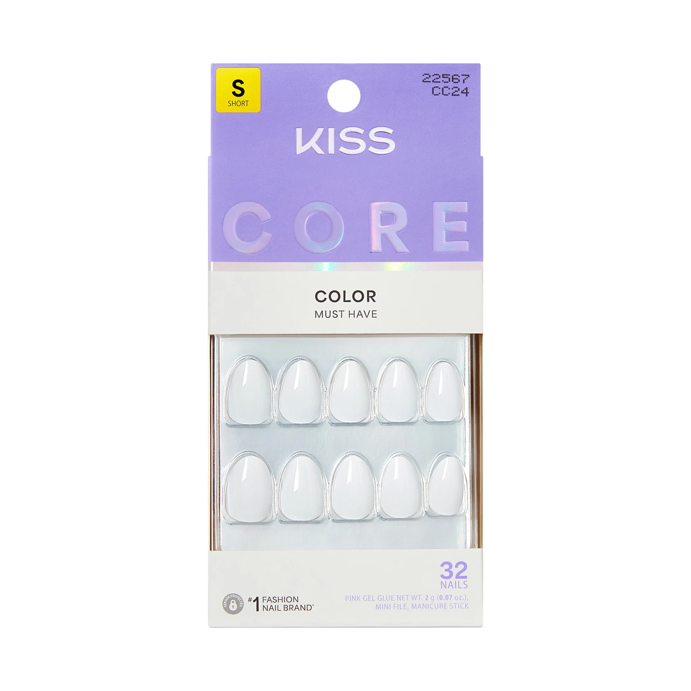 Kiss Core Color Press On Nails Almond, \u2018Lyrical\u2019, White, Short, 32 Count - Walmart.com | Walmart (US)