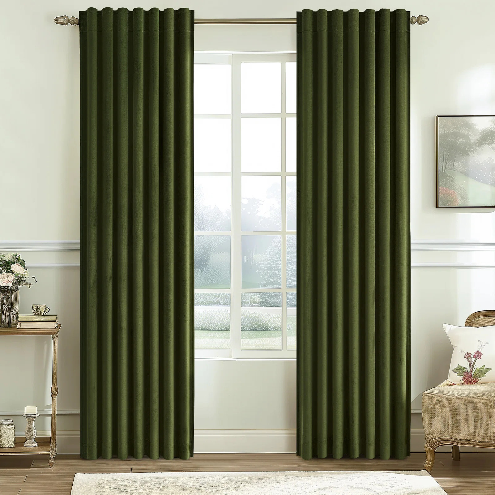 Velvet Blackout Curtains , Back Tab Hooks Drapes (Set of 2,With Hooks) (Set of 2) | Wayfair North America