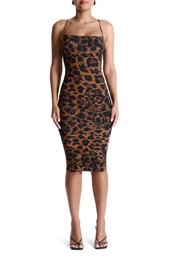 Naked Wardrobe Printed Ruched Body-Con Dress in Leopard at Nordstrom Rack, Size Large | Nordstrom Rack