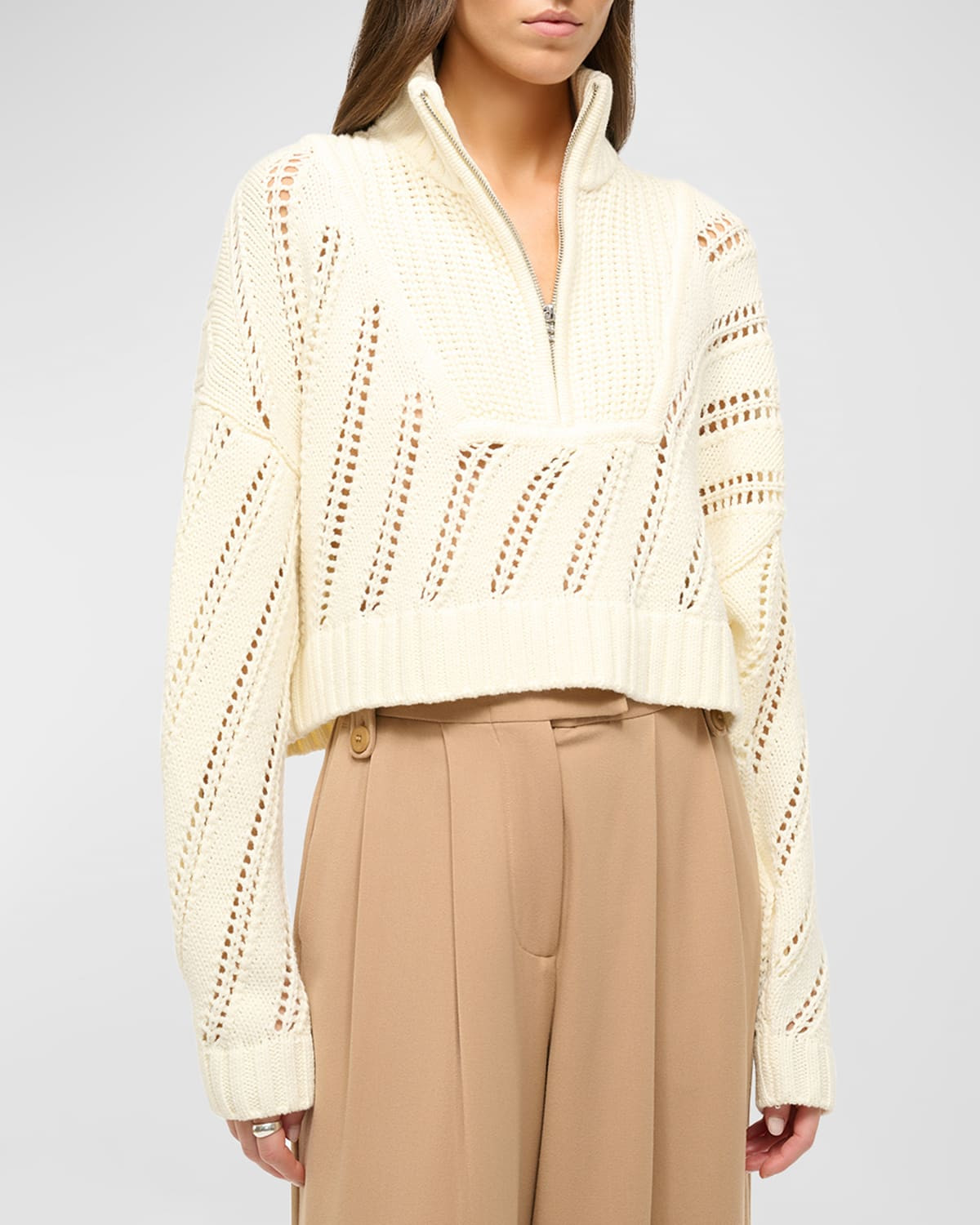 Hampton Open Knit Cropped Half-Zip Sweater | Neiman Marcus