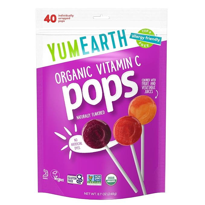 YumEarth Organic Vitamin C Pops Variety Pack, 40 Fruit Flavored Favorites Lollipops, Allergy Frie... | Amazon (US)