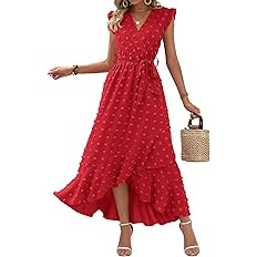 BTFBM Boho Dresses for Women 2026 Summer Fashion Cap Sleeve Swiss Dot Flowy Ruffle Beach Wedding ... | Amazon (US)
