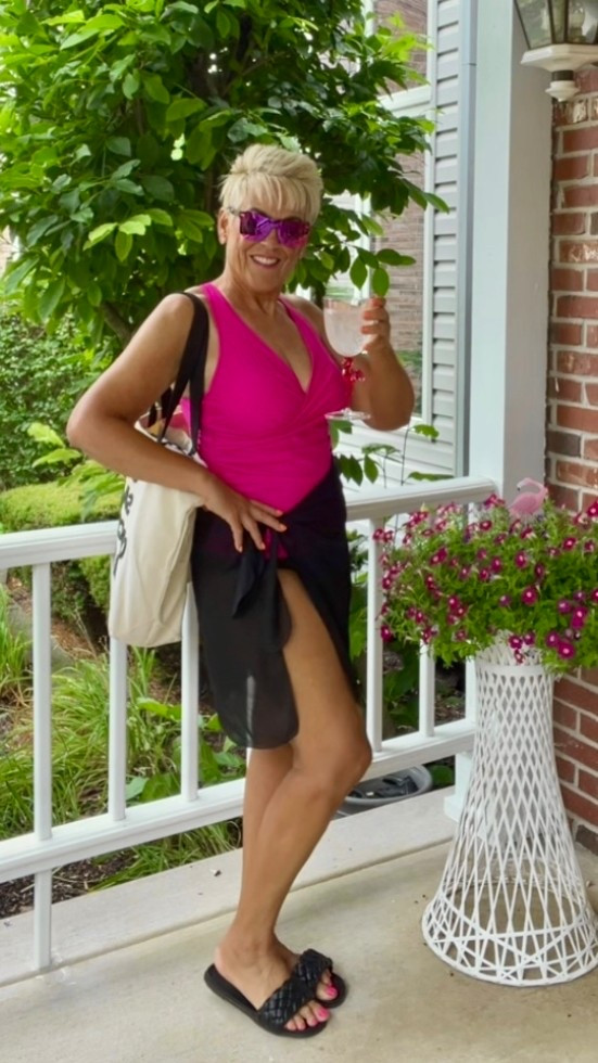 Tankini Swim Top
Black Swim Coverup Skirt
Flamingo Glasswaree