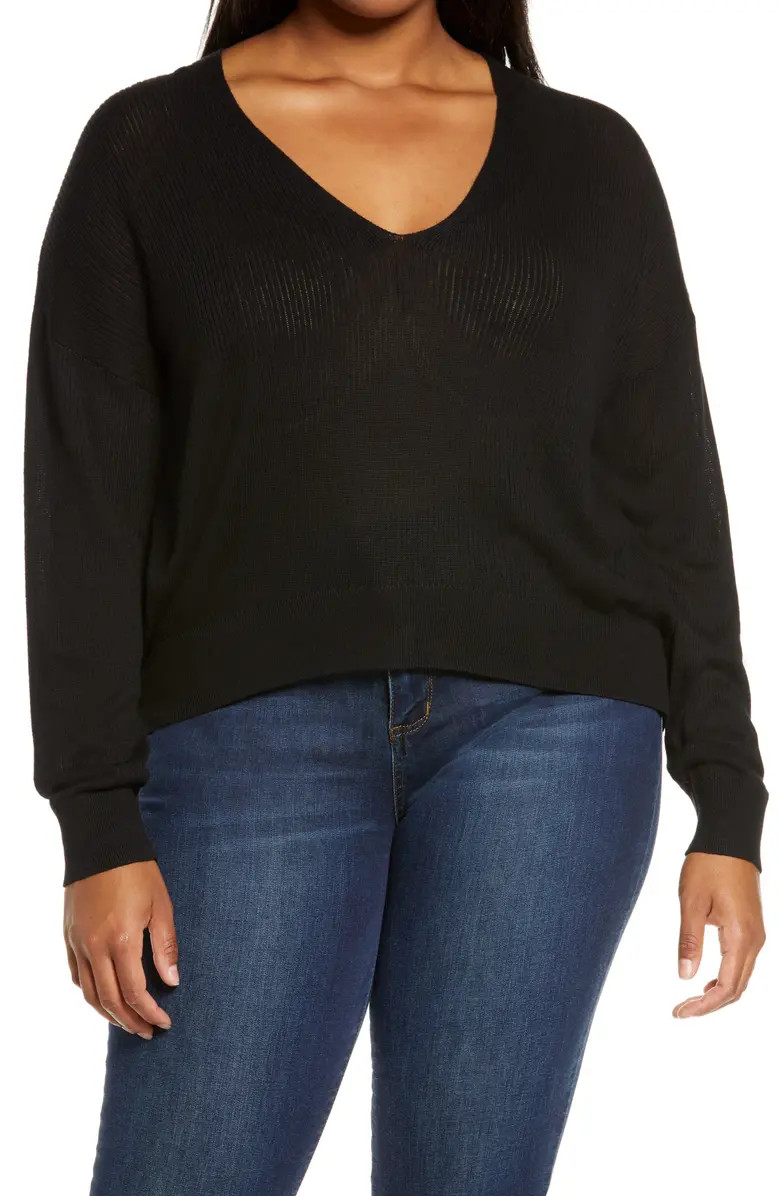 Rib V-Neck Cotton Blend Sweater | Nordstrom