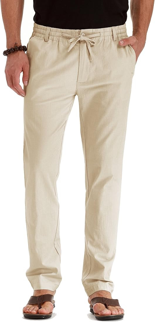 Sailwind Men's Drawstring Linen Pants Casual Summer Beach Loose Trousers | Amazon (US)