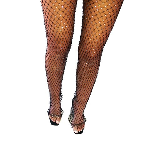 Felcia Women Fishnet Sheer Pants Shiny Rhinestones See Through Bling Biling Trousers | Walmart (US)