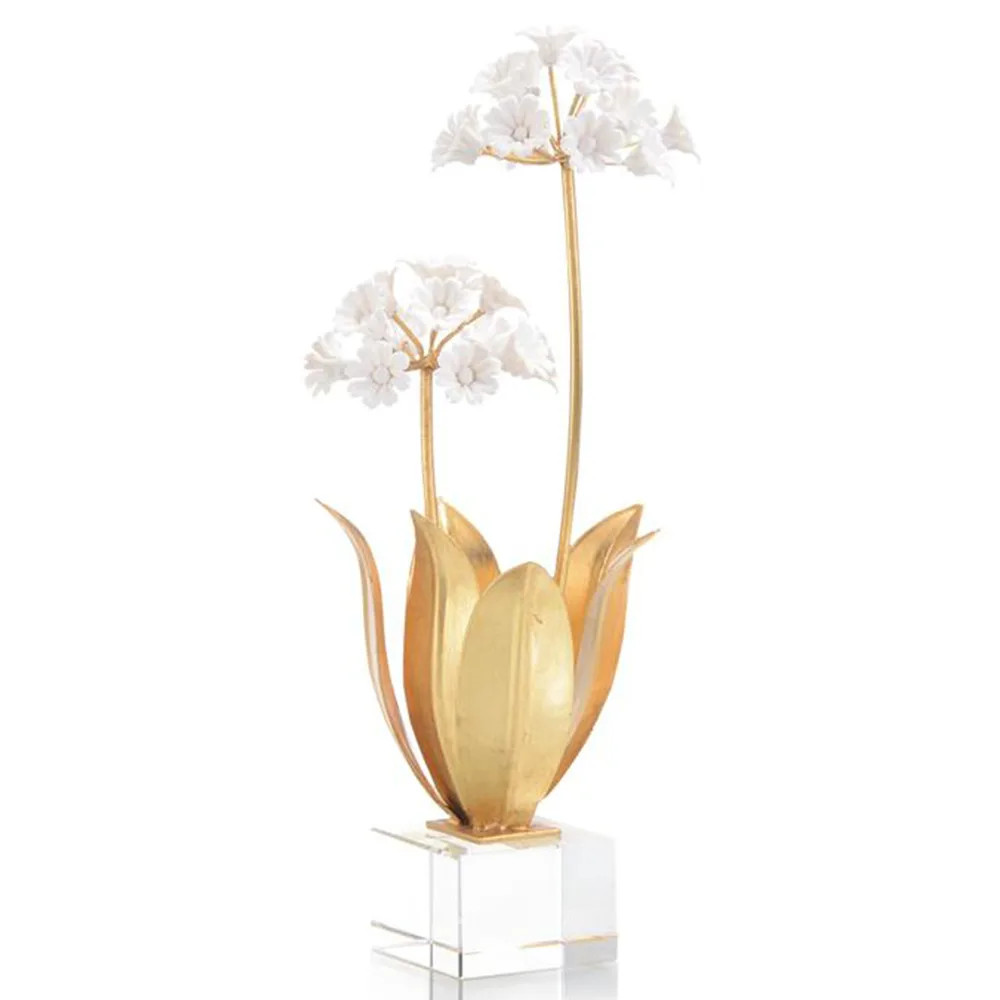 John-Richard Hollywood White Allium Moly in Porcelain Crystal Base Sculpture | Kathy Kuo Home