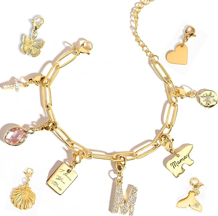 Charm Bracelet for Women Gold Personalized | Build Your Own Bracelet with Interchangeable Charms ... | Amazon (US)