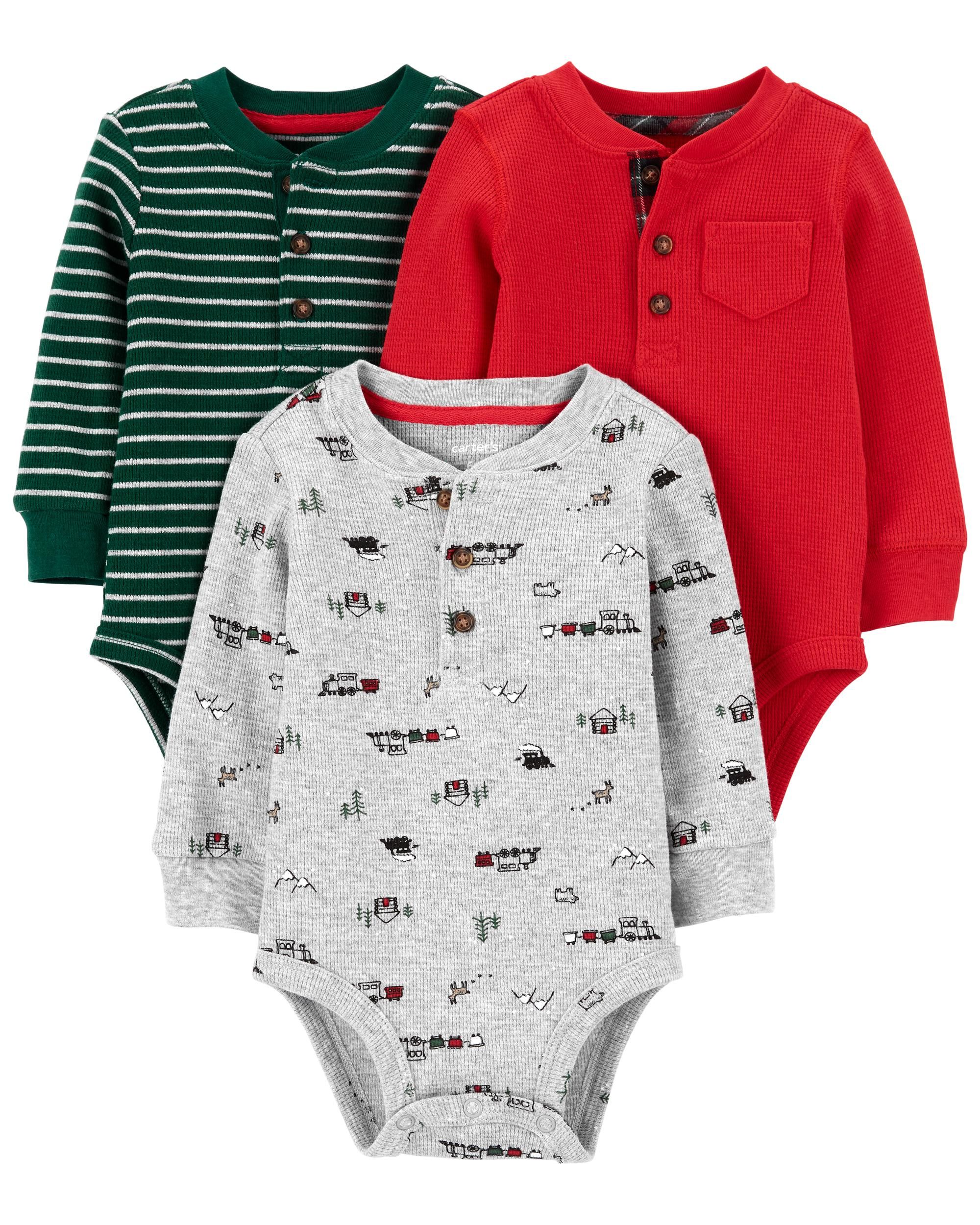 3-Piece Long-Sleeve Thermal Bodysuits | Carter's