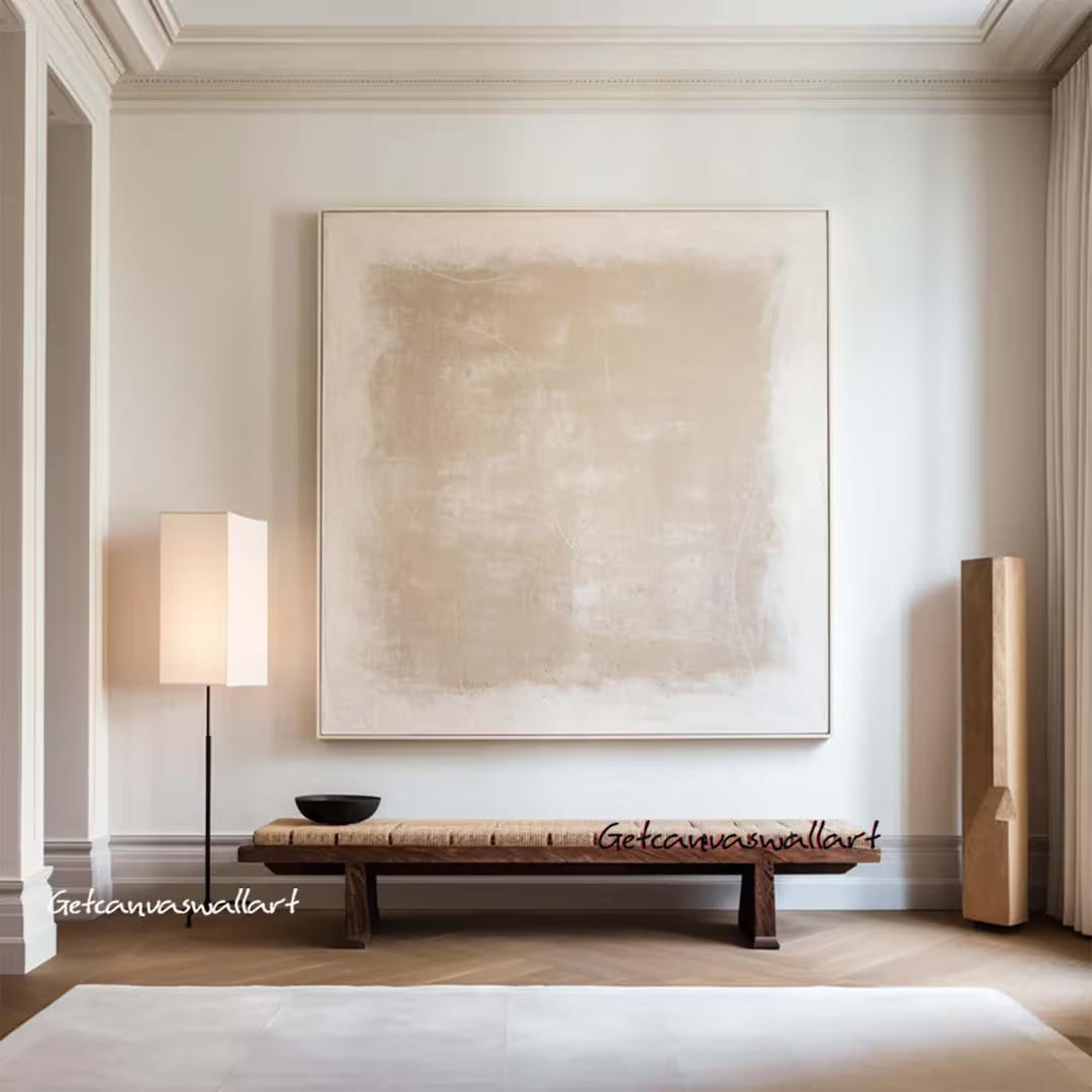 Beige Abstract Painting Beige Wabi-Sabi Wall Art Neutral Handmade Textured Wall Art Large Beige M... | Etsy (US)