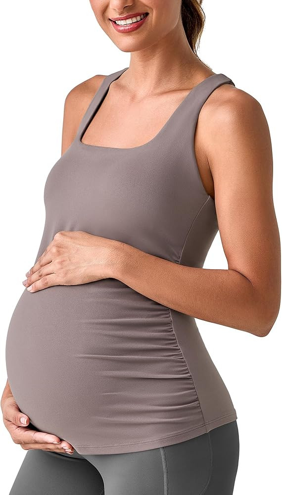 G4Free BareFeel Maternity Racerback Tank Tops with Built in Bra Ruched Sleeveless Square Neck Pre... | Amazon (US)