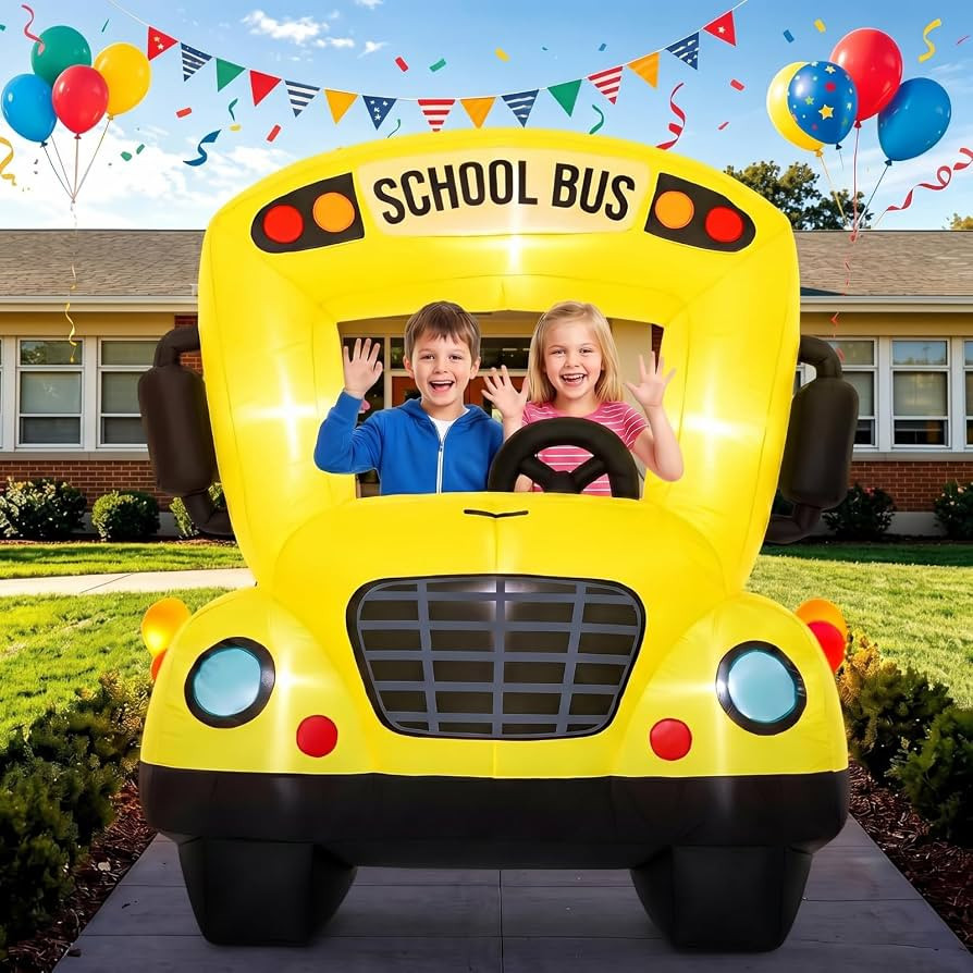 Soulchen 6 x 5 ft Inflatable School Bus Decor with Built in LEDs Lighted and Air Blower, Back to ... | Amazon (US)