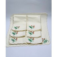 Vintage Embroidered Beige Napkins Set Of 7 | Etsy (US)