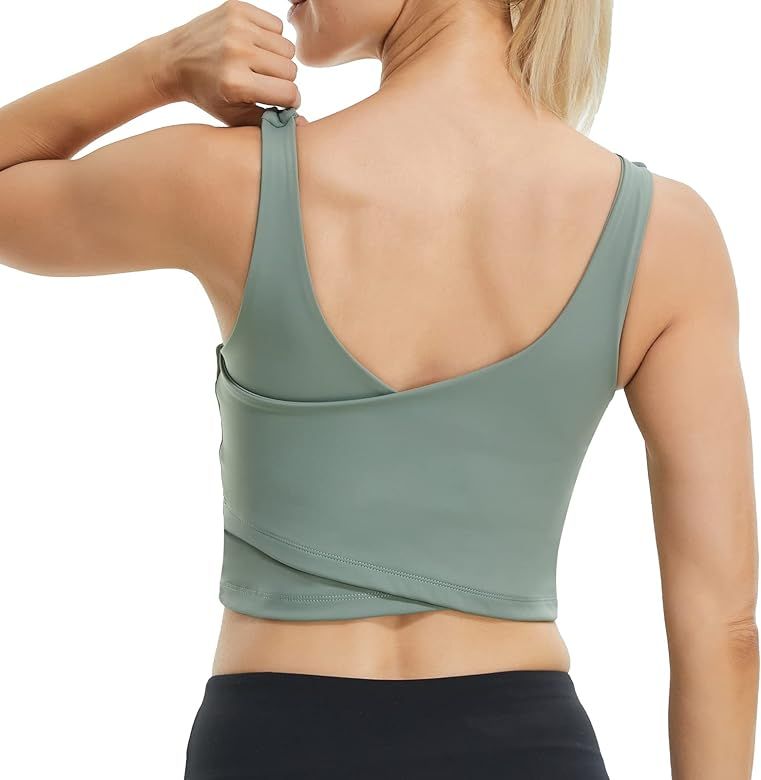 JOJOANS Longline Sports Bras for Women - Wirefree Padded Yoga Bra Support Yoga Crop Tank Tops Fitnes | Amazon (US)