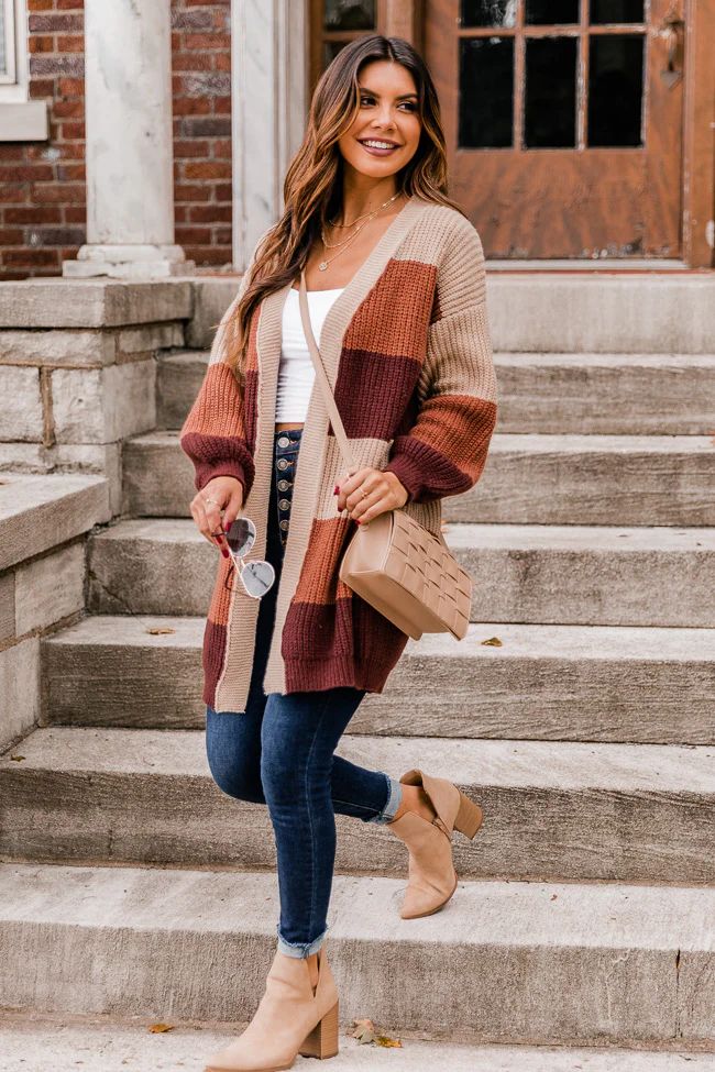Now And Then Mocha/Rust Stripe Cardigan FINAL SALE | The Pink Lily Boutique