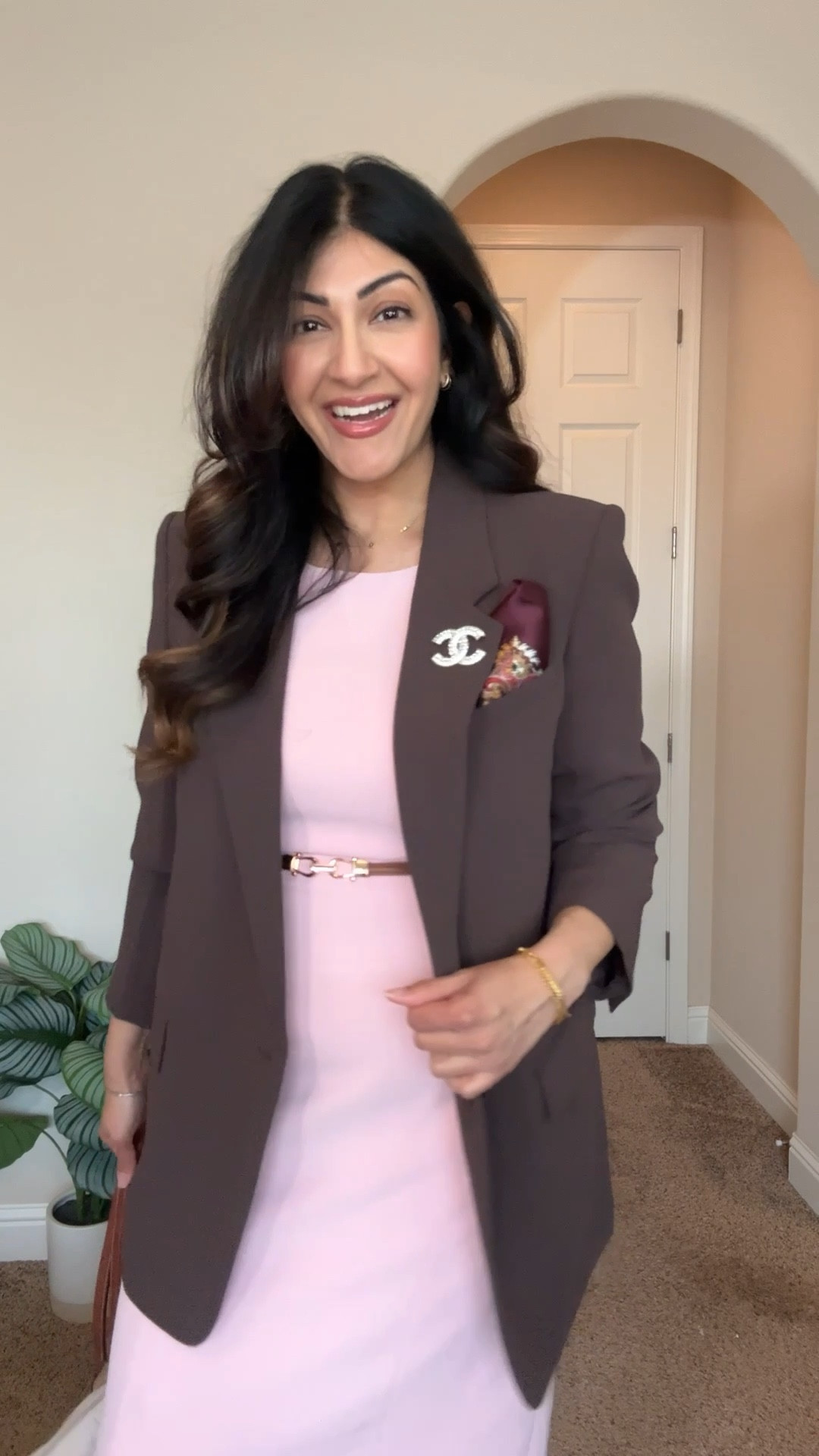 Corporate truths and corporate workwear. Wearing a pink work dress, brown blazer, added a cute scarf and a designer inspired brooch. 

Perfect for:
• office days 
• client meetings 
• presentations
• work dinners 
• polished everyday wear 

Wearing a size 10 in dress and size 10 in blazer

#LTKgrwm #LTKMidsize #LTKWorkwear