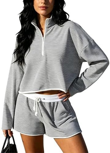 Bozanly Two Piece Outfits for Women Trendy Long Sleeve Tops Shorts Lounge Set | Amazon (US)