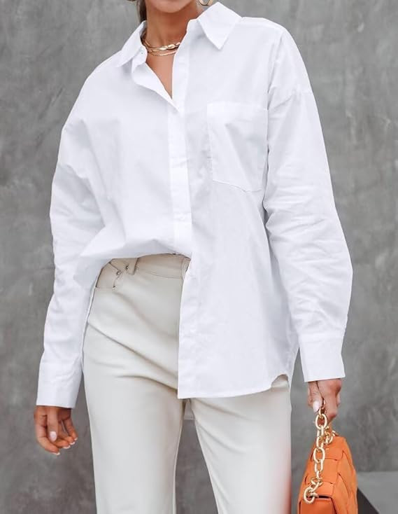 Long Sleeve Button Down Shirts for Women 2025 Fall Casual Loose Business Work Blouses Oversized B... | Amazon (US)