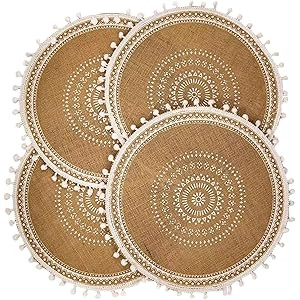 CAPASIN Round Placemats Set of 4, Dining Winter Modern Dinner Braided Beige Boho Round Table and ... | Amazon (US)