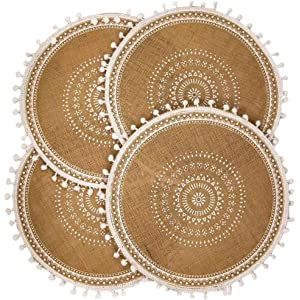 CAPASIN Round Placemats Set of 4, Dining Winter Modern Dinner Braided Beige Boho Round Table and ... | Amazon (US)
