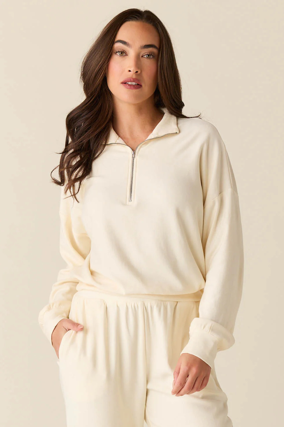 Felicia Cloud Fleece Half Zip in Meringue | MASONgrey