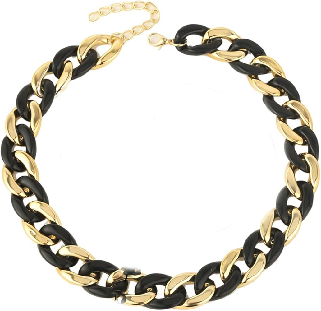 Punk Acrylic Colorful Leopard Cuban Link Chain Statement Necklace Rainbow Chunky Paperclip Collar... | Amazon (US)