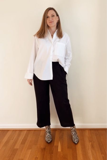 Paloma pants styled with a simple white button down. Wide leg pants for the win!