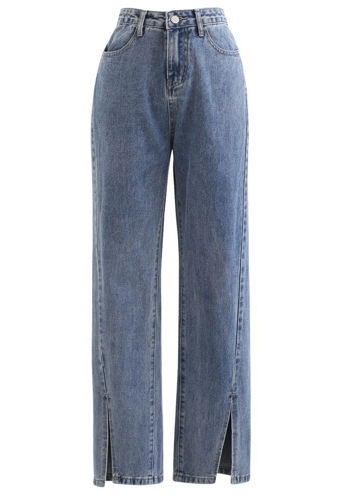 Slit Cuffs High Waist Soft Jeans in Blue | Chicwish
