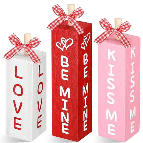 Geetery Valentine's Day Decorations for Home Valentines Table Block Sign Valentine Tiered Tray Decor Rustic Farmhouse Tabletop Centerpieces for Wedding Anniversary Party Shelf(Romantic Style) | Amazon (US)