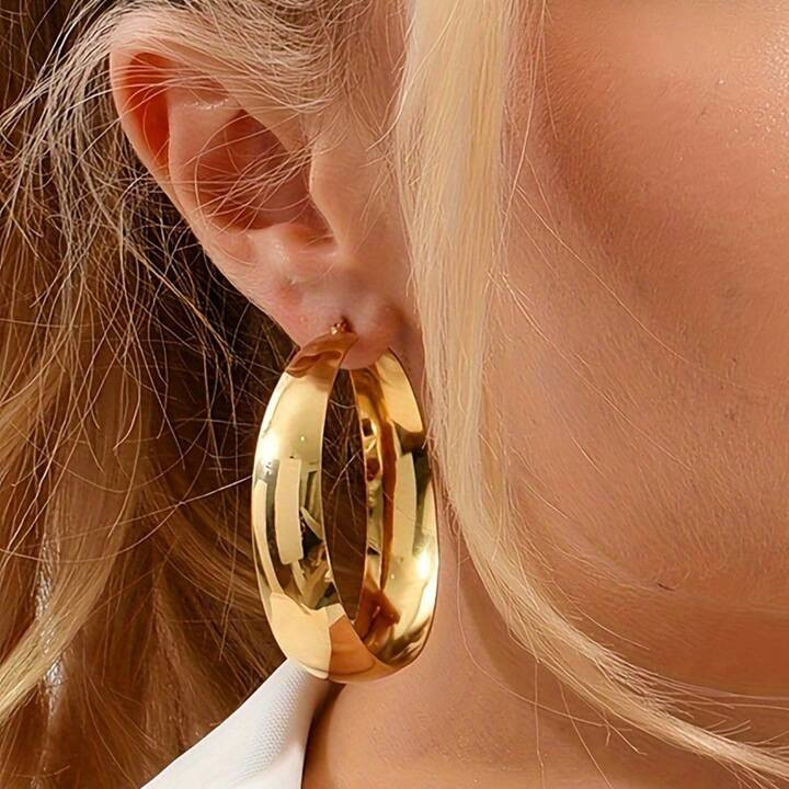 1 Pair Exaggerated Wide Hoop Stainless Steel Earrings, Fashionable Big Trendy Hoops For Parties &... | SHEIN