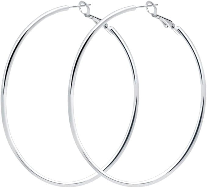 Rugewelry 925 Sterling Silver Hoop Earrings,18K White Gold Plated Polished Rounded Hoop Earrings ... | Amazon (US)
