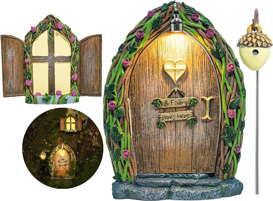 Opening Fairy Door and Window with Light, Fairy Doors for Trees Outdoor, Fairy Door, Fairy House ... | Amazon (US)