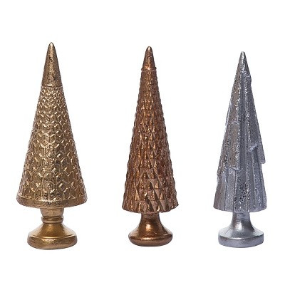 VIP 4in Small Resin Metallic Christmas Cone Trees Christmas Winter Tabletop Decorations Set of 3 | Target