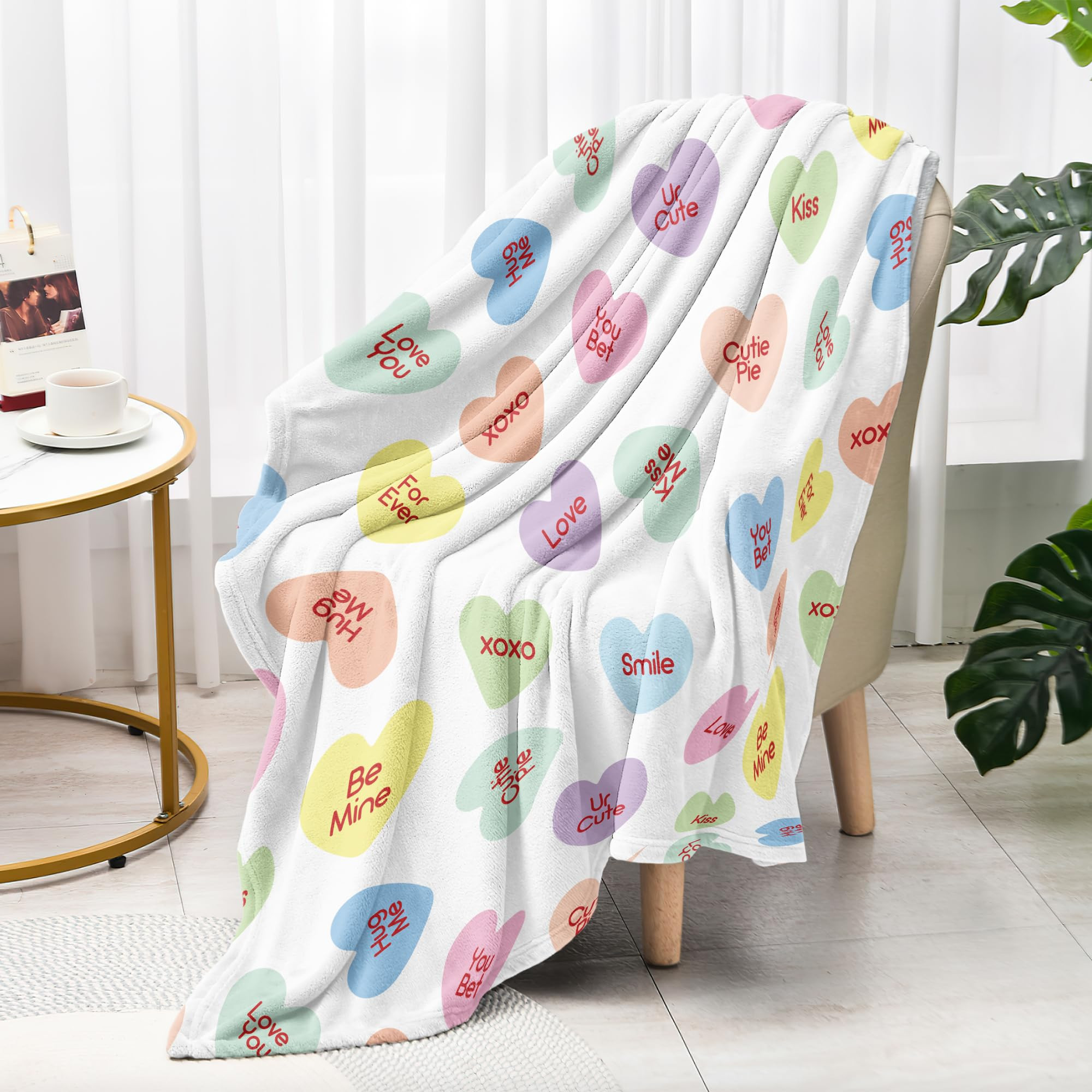 Glawry Valentine's Day Throw Blanket for Bed,50x60 Inch, Colorful Candy Heart Cute Love Romantic ... | Amazon (US)