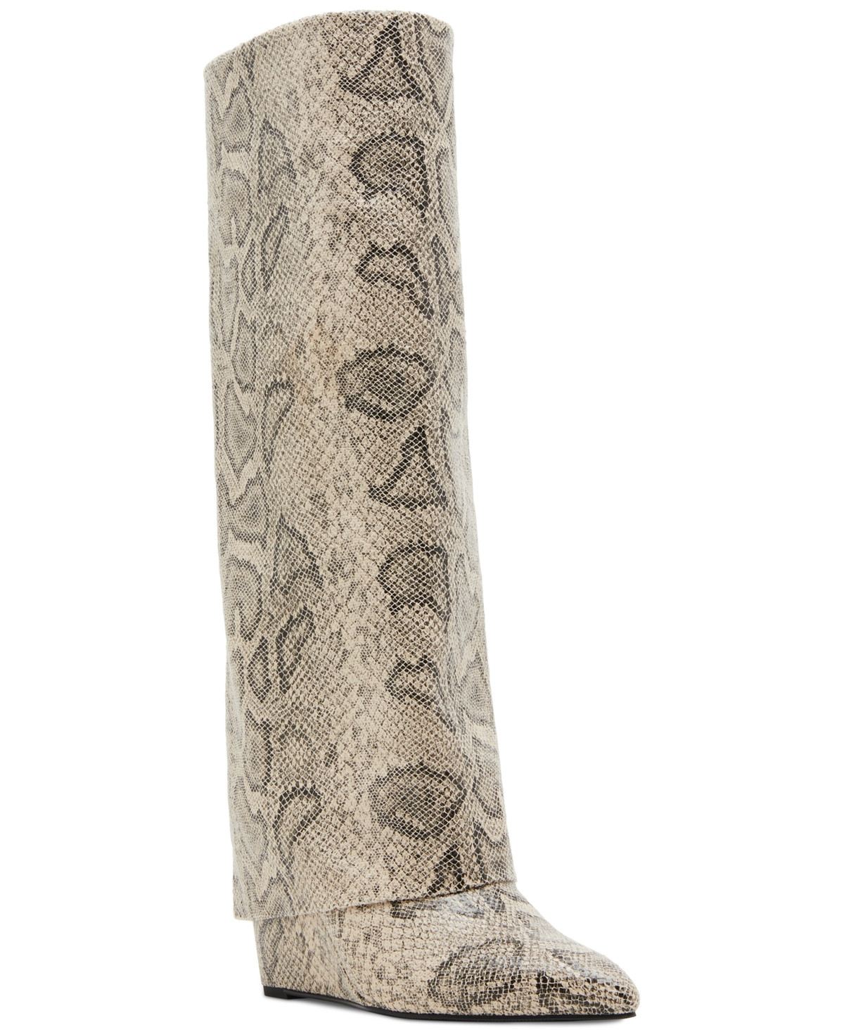 Madden Girl Evander Fold-Over Cuffed Knee High Wedge Dress Boots - Light Snake Multi | Macy's