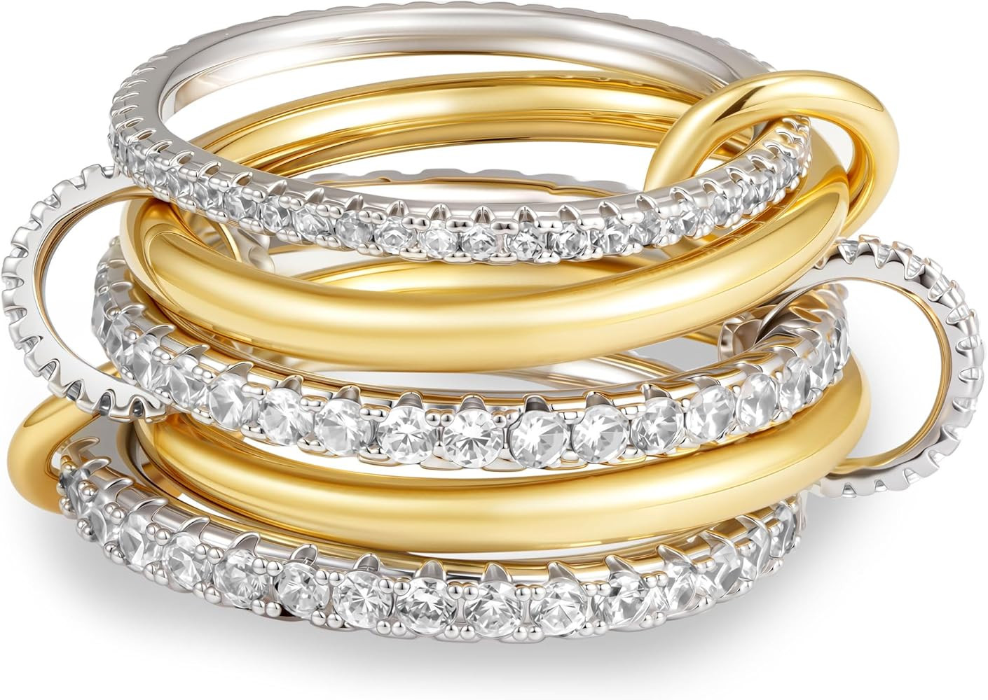 Gold Stackable Rings for Women - 18K Gold Filled Cubic Zirconia Rings, Silver Gold Multi Ring Mix... | Amazon (US)
