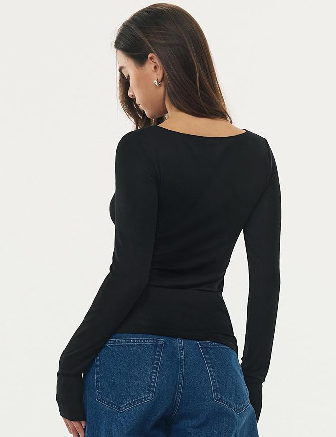 Women's Merino Wool Blend Shirts Boat Neck Long Sleeve Tops Fitted Basic Tee Cozy Embrace Collect... | Amazon (US)