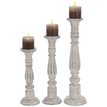 Decmode Wood Candleholder, Set of 3, White | Walmart (US)