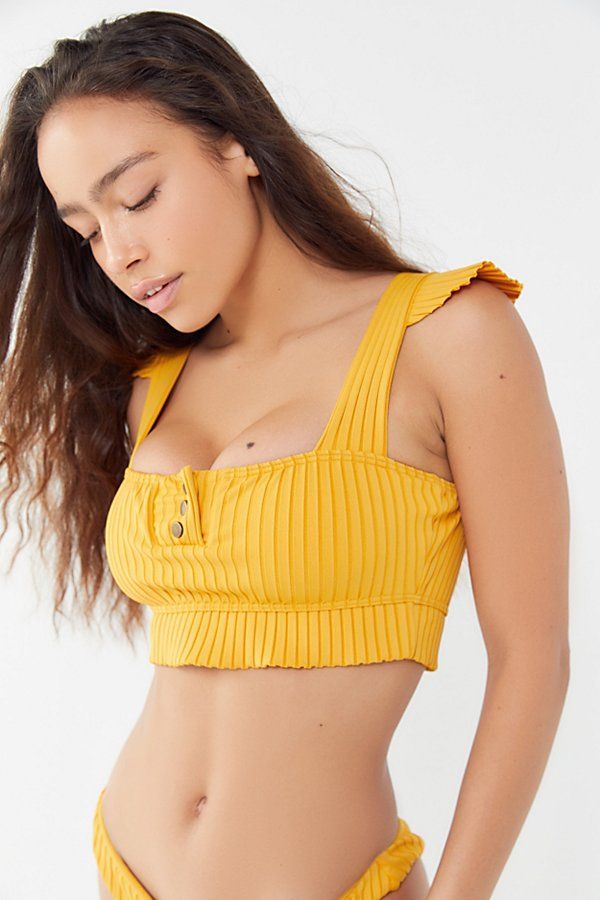 Billabong UO Exclusive Cap Sleeve Bikini Top - Yellow S at Urban Outfitters | Urban Outfitters (US and RoW)