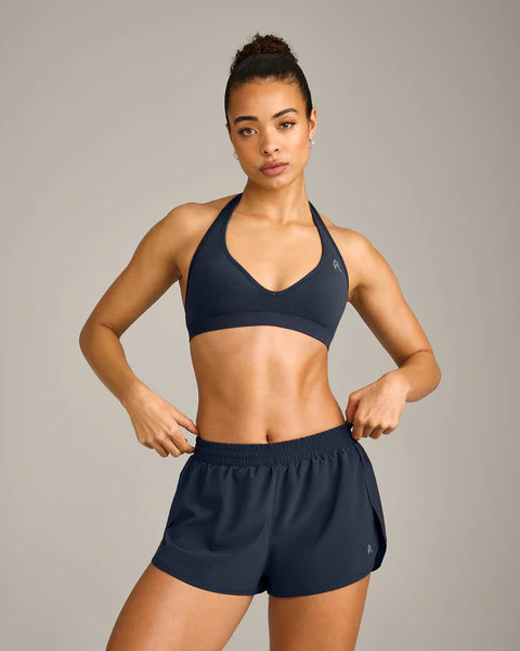 EffortlessLift™ Seamless Halter Neck Sports Bra with Gray Logo 
 True Blue | Oner Active (UK / US)